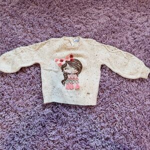 Mayoral Cream Knit Sweater with Pink Accent Bow